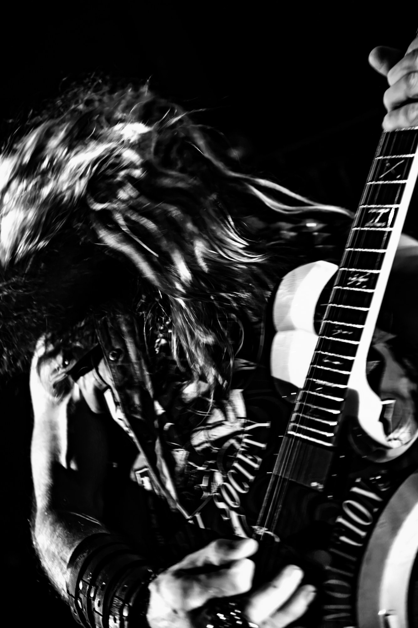 Black and white photograph of Zakk Wylde performing at The Ritz.