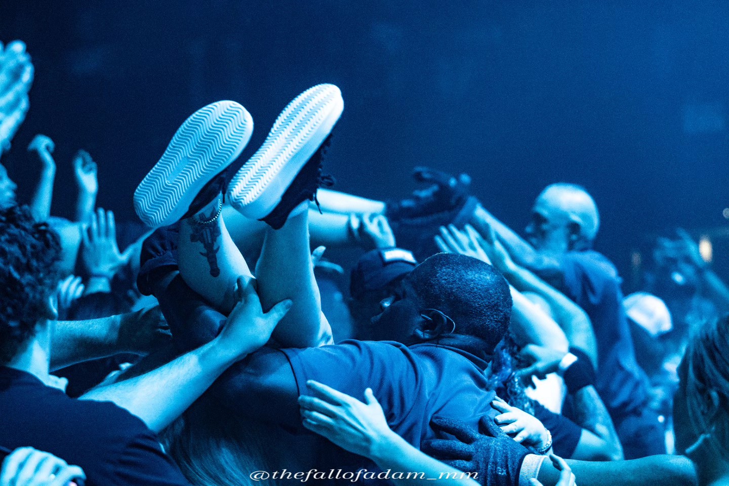 Crowd supporting a crowdsurfer during Highly Suspect at The Ritz.